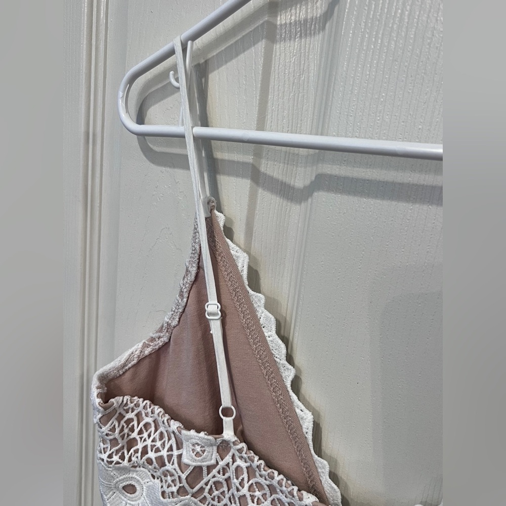 Lulus white and tan style lace overlay bodycon dress coquette fairy wedding - Picture 11 of 15